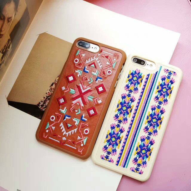 2017 New Embroidery Leather Coating PC Protective Mobile Phone Case