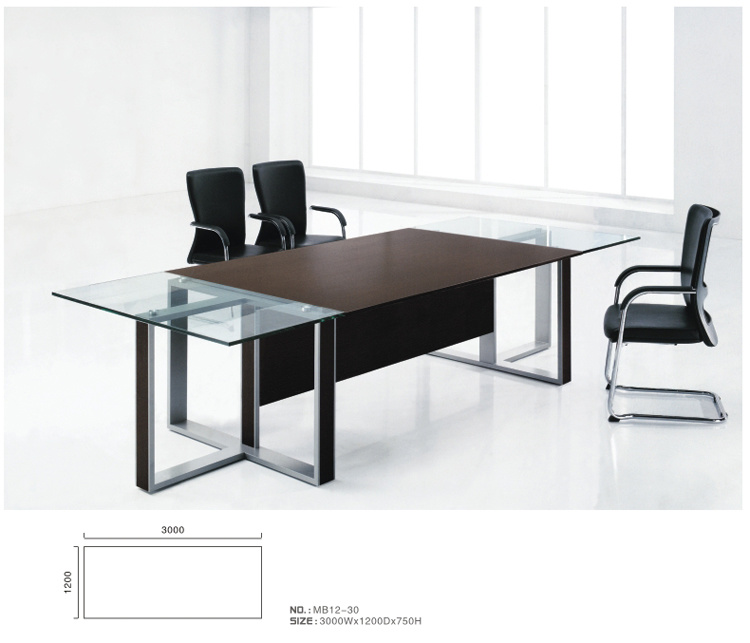 Wooden Design Office Conference Table with Tempered Glass