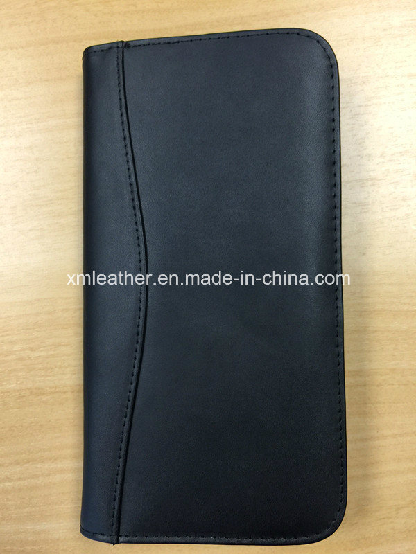 Embossed Black Zip PU Leather Travel Document Wallet for Passport