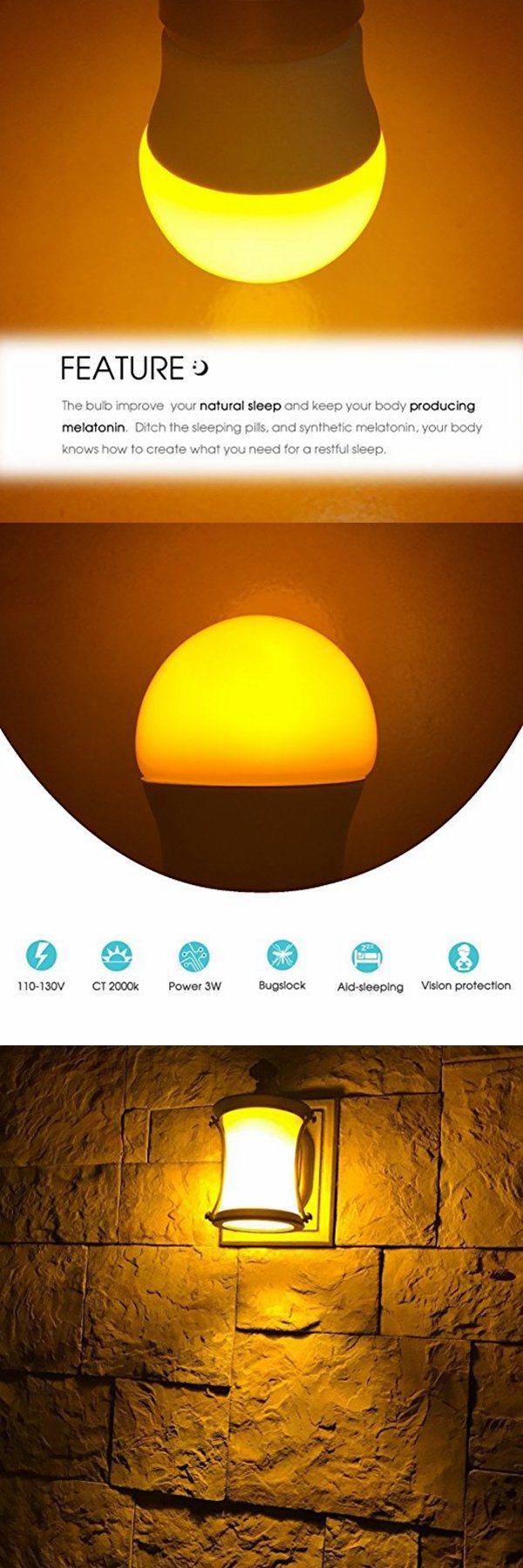 3W E26 G14 LED Yellow Bug Light Bulb 25W Equivalent LED Night Bulb for Baby Sleep