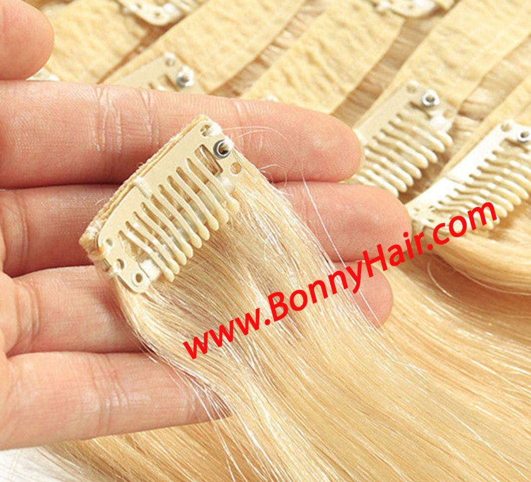 8 Pieces/Set, Clip in Hair Extension, #613, Silk Straight, High Quality, Customized Order Available, Many Colors Available, Factory Price