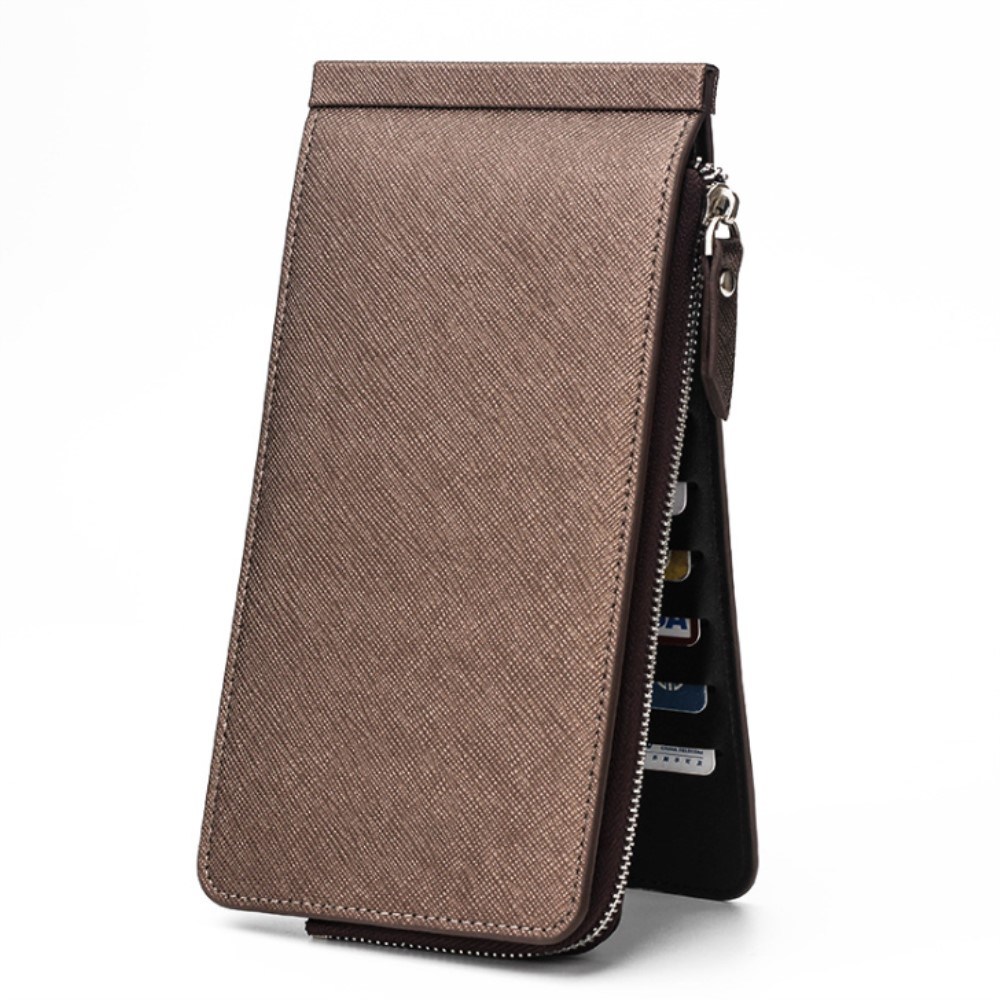 Brown Phone Case Button PU Leather Mens Credit Card Wallet