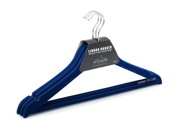 Wood Insid Blue Flocked Velvet Hangers