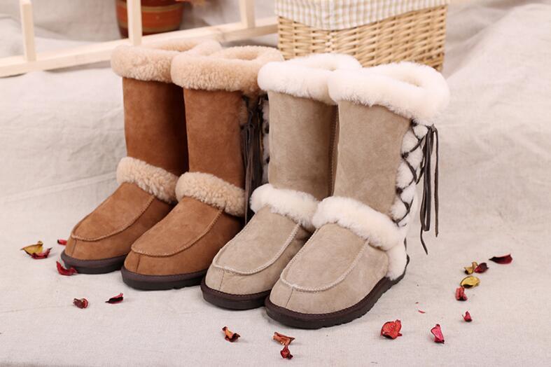 Australian Merino Sheepskin Children Snow Winter Boots with Tassels