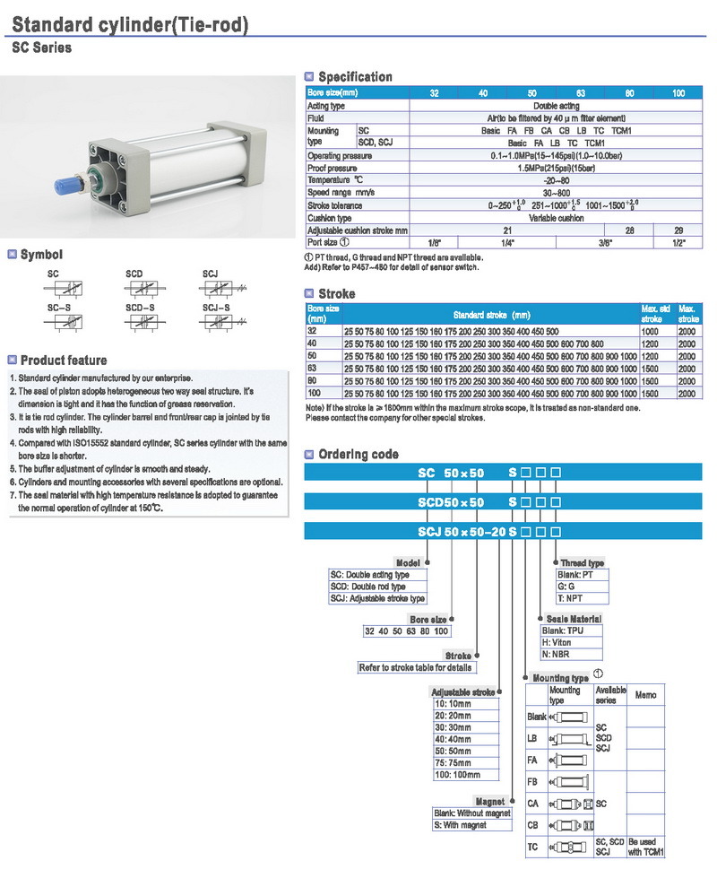 Sc63 Series Standard Air Pneumatic Cylinder Apply to ISO6430
