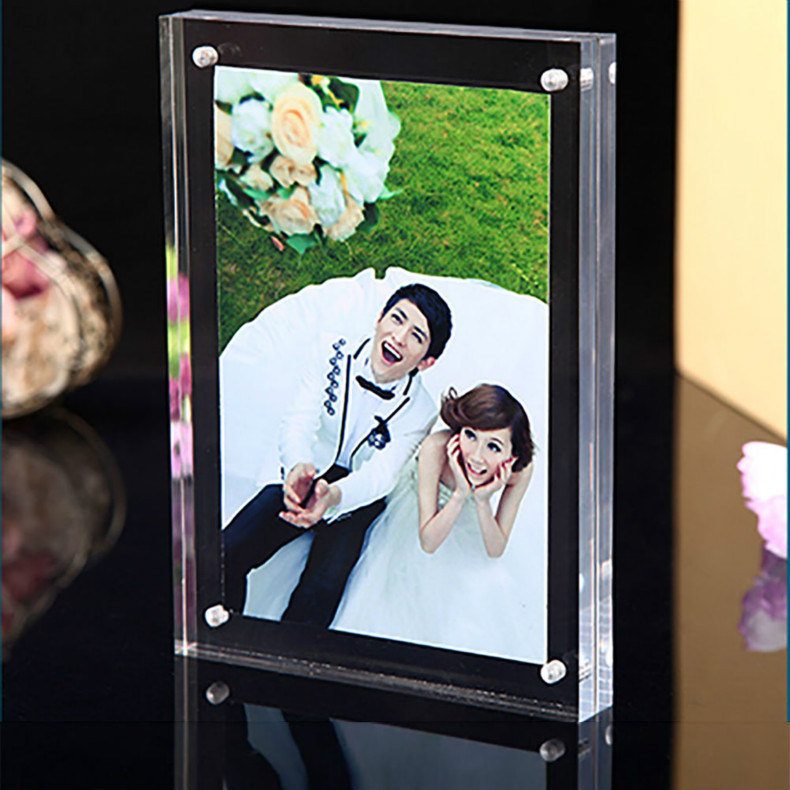 Crystal Clear Acrylic Double Picture Frame, Magnet Photo Frame