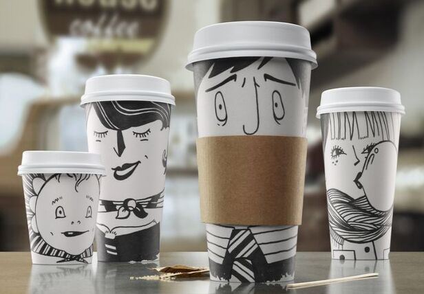 Take Away Printed Disposable Double Wall Paper Hot Drink Coffee Cup with Lids 12oz
