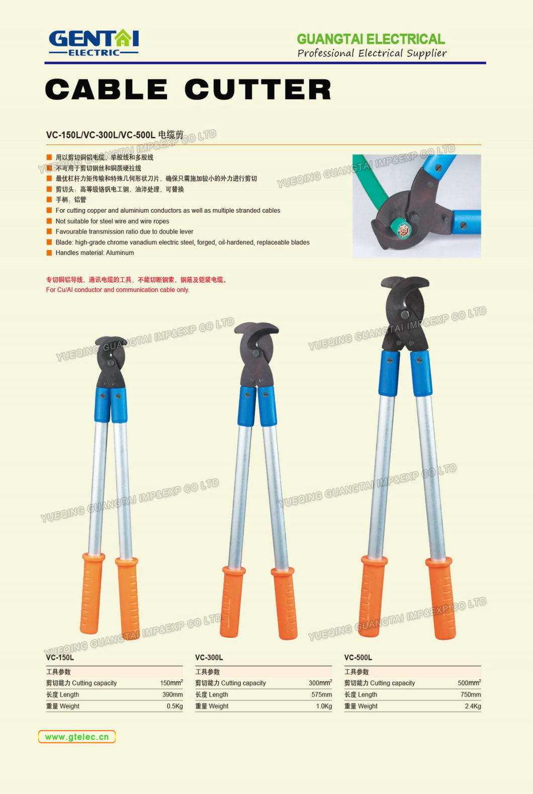 Cable Cutter for Cu/Al Conductor and Communication Cable Only