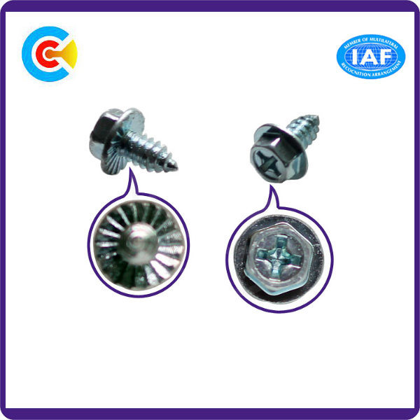 Carbon Steel Cross/Phillips Hexagon Head Self-Tapping Screw with Flange