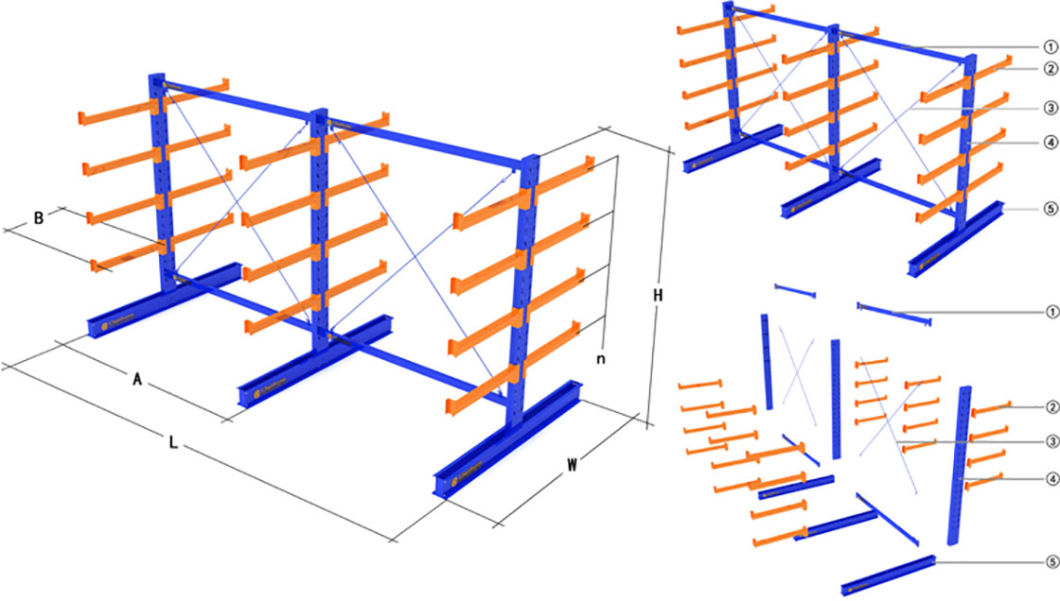 Industrial Heavy Duty Storage Metal Cantilever Rack with High Capacity