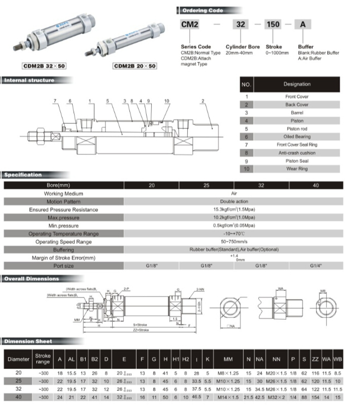 Cm2 Series Stainless Steel Pneumatic Mini Cylinder