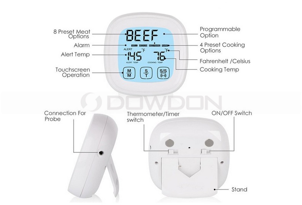 LCD Display Touch Screen Digital Kitchen Meat Thermometer