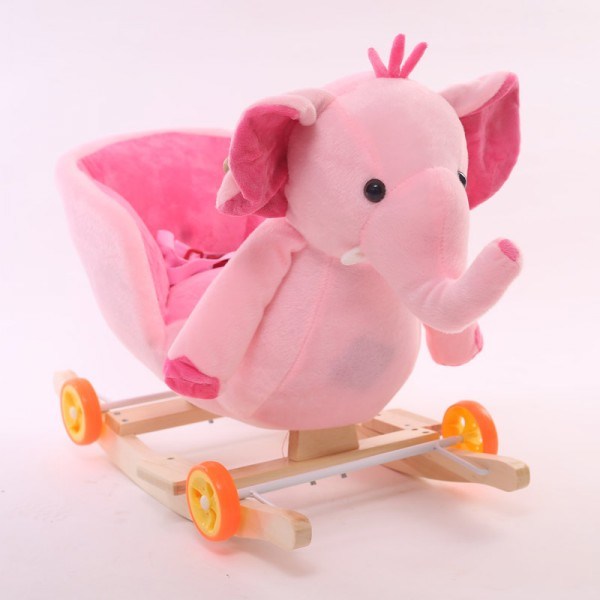 The Pink Elephant Stuffed Wooden Plush Rocking Horse