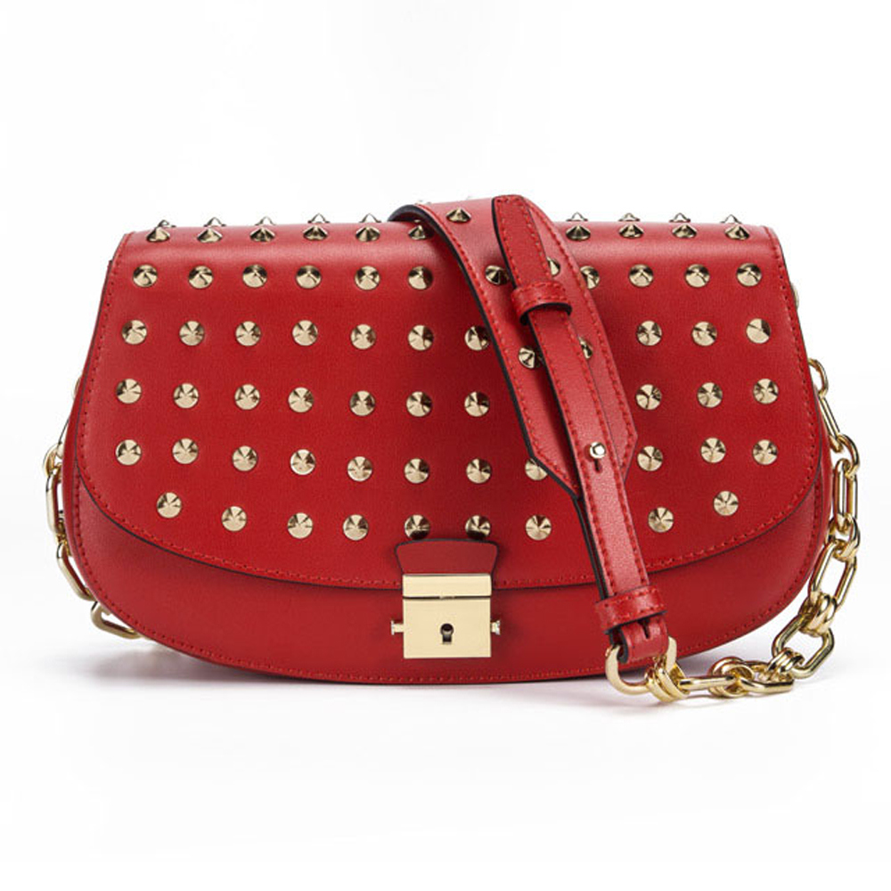 Women Evening Handbag Fashion Genuine Leather Bag with Studs Decoration