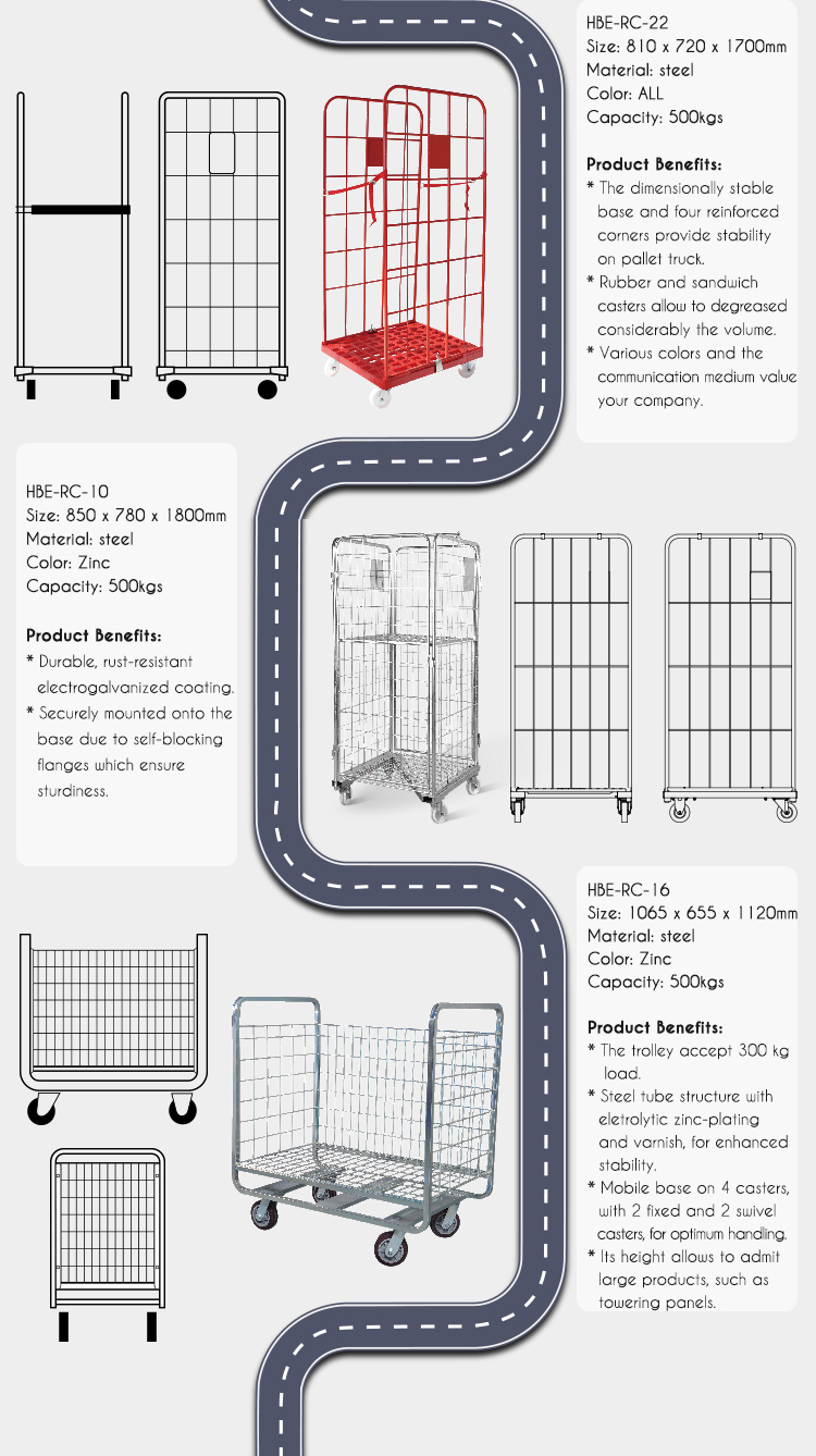 Nestable Steel Logistic Roll Carts with a Frame