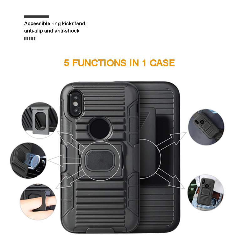 Newest Rugged Armor TPU/ PC 3 in 1 Belt Clip Kickstand Mobile/Cell Phone Case for iPhone X