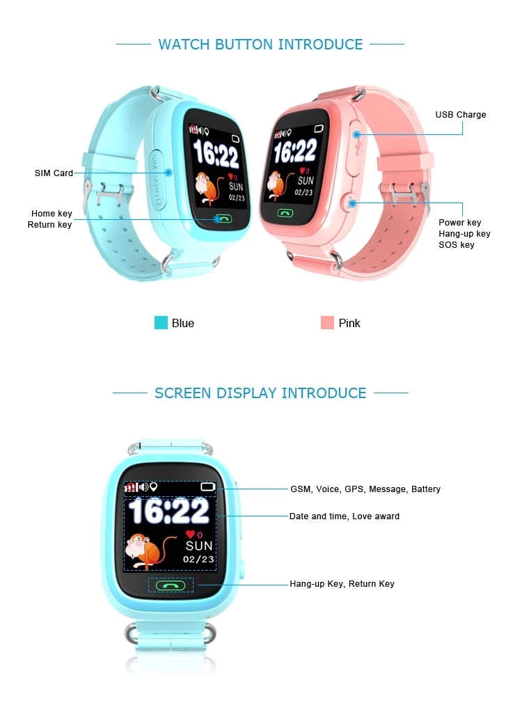 1.3' Colorful Screen GPS Tracker Watch with IP67 Waterproof D15s