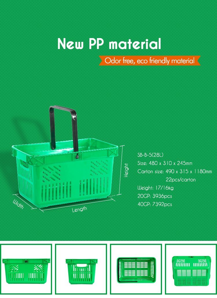 Buy Cute Recycled Supermarket Used Shopping Orange Plastic Basket with Wire Handles for Shopping