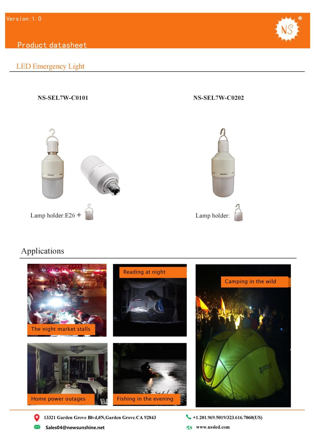 New Sunshine Lighting Light Energy Saving LED Emergency Lamp