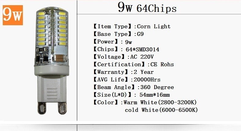 Low Price Hotselling G9 9W LED Corn Bulb LED Light