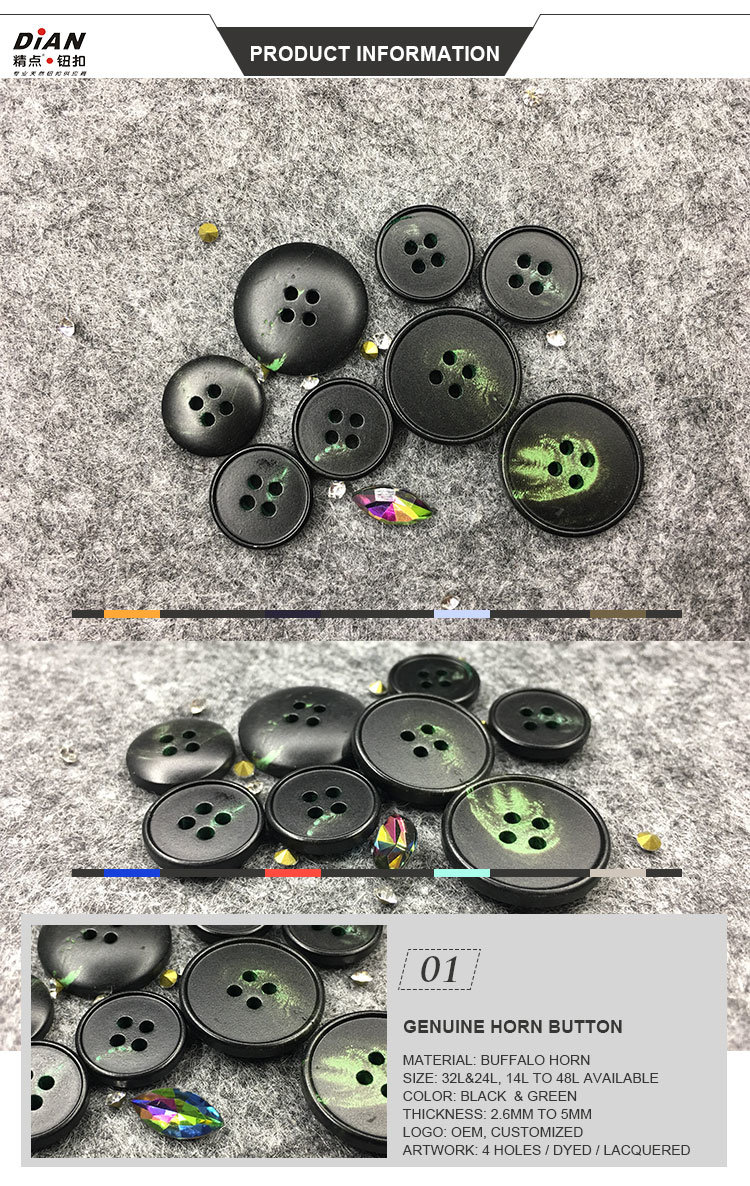 4 Hole Round Rim Real Horn Buttons for Suits 20mm