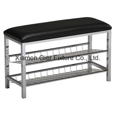 Two Tiers Metal Shoe Rack with Faux Leather Upholstery Ce (G-SR12)