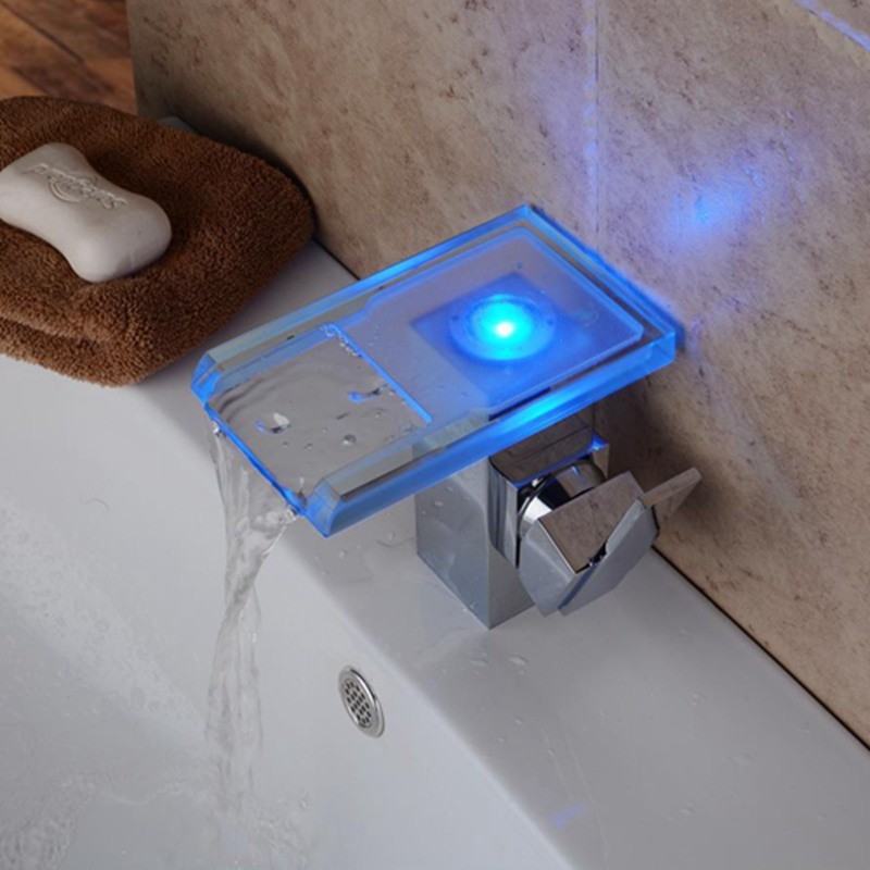 Ningjie Self-Power 3 Color LED Waterfall Brass Basin Water Faucet