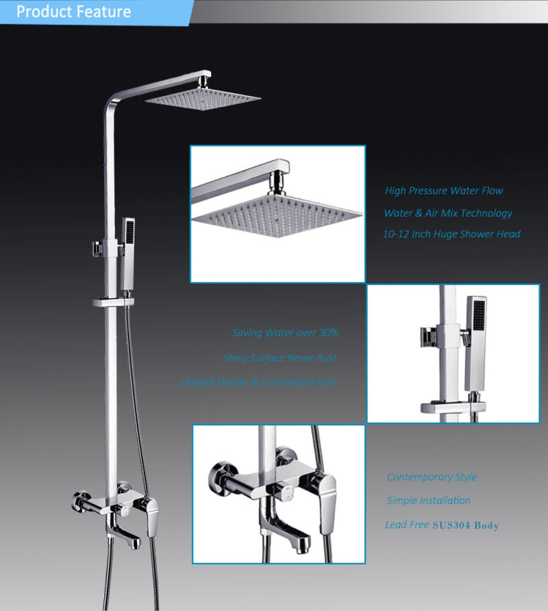 High Quality Stainless Steel 304 Rainfall Shower Set in Bathroom Fitting