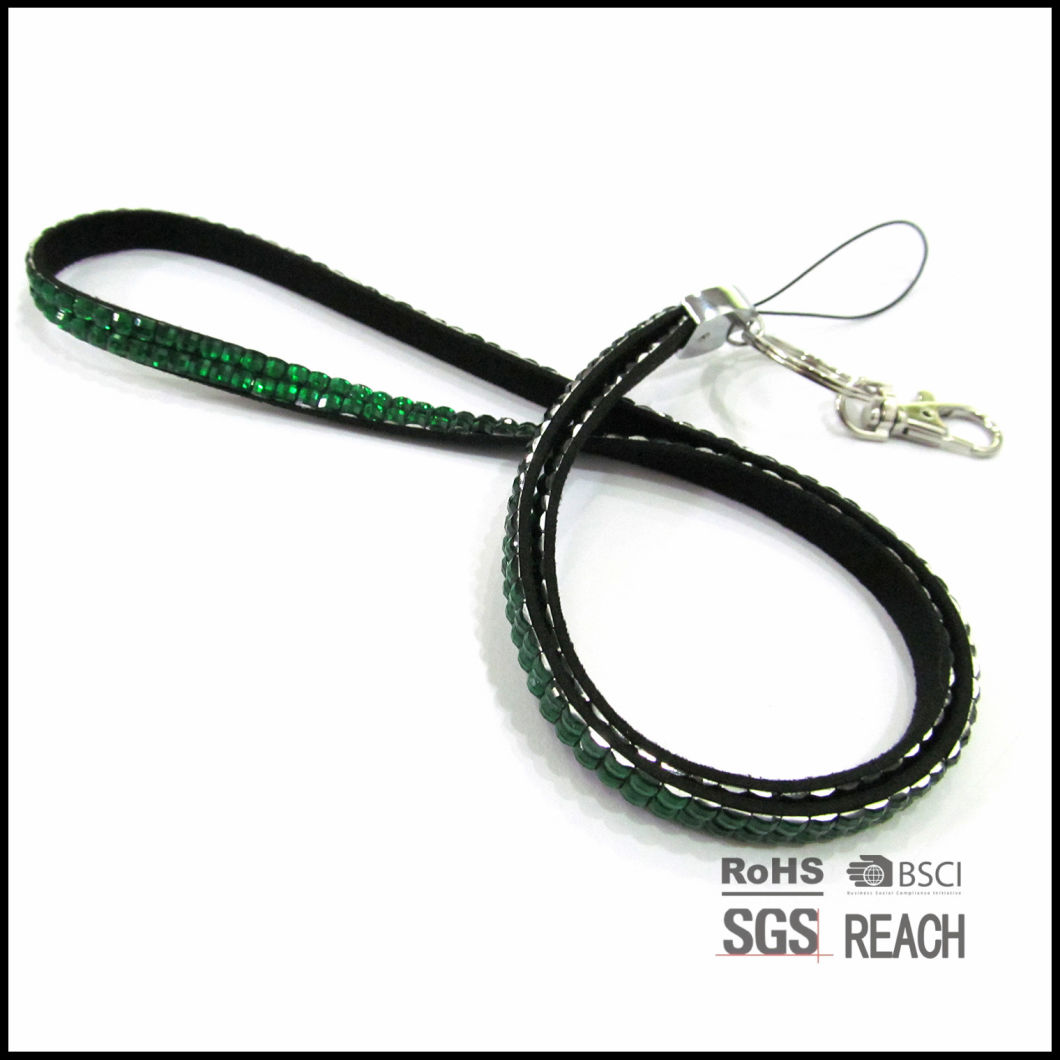 14.5 Inches Green Bling Rhinestone Lanyard ID Badge Holder and Keychain