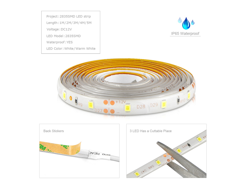 2m LED Under Cabinet Light White/Warm White Dimmable LED Lamp Strip Tape Kitchen Closet Light