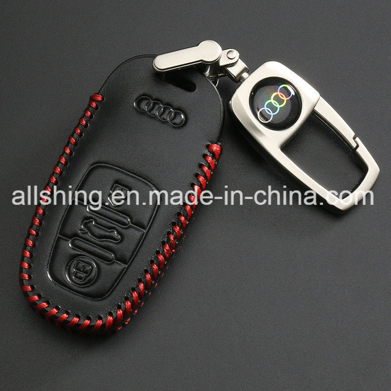 Black Leather Key Cover Case Holder Chain Bag Key Fob Case Cover Fit for Audi