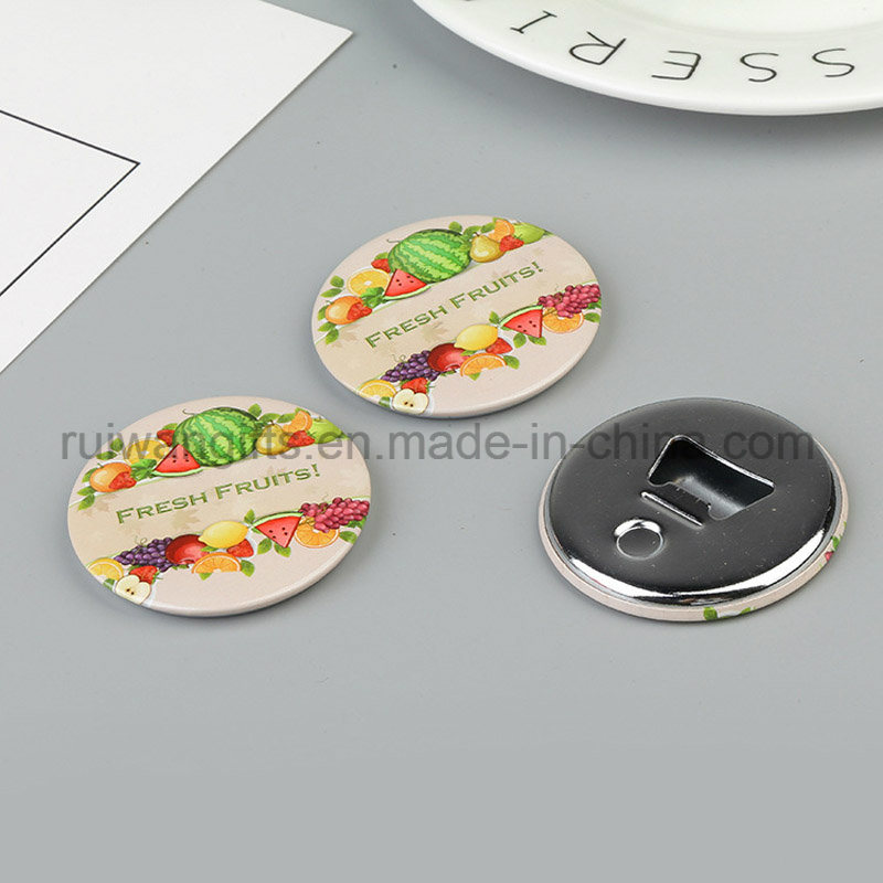 58mm Cheap Round Tin Button Beer Bottle Opener with Fridge Magnet