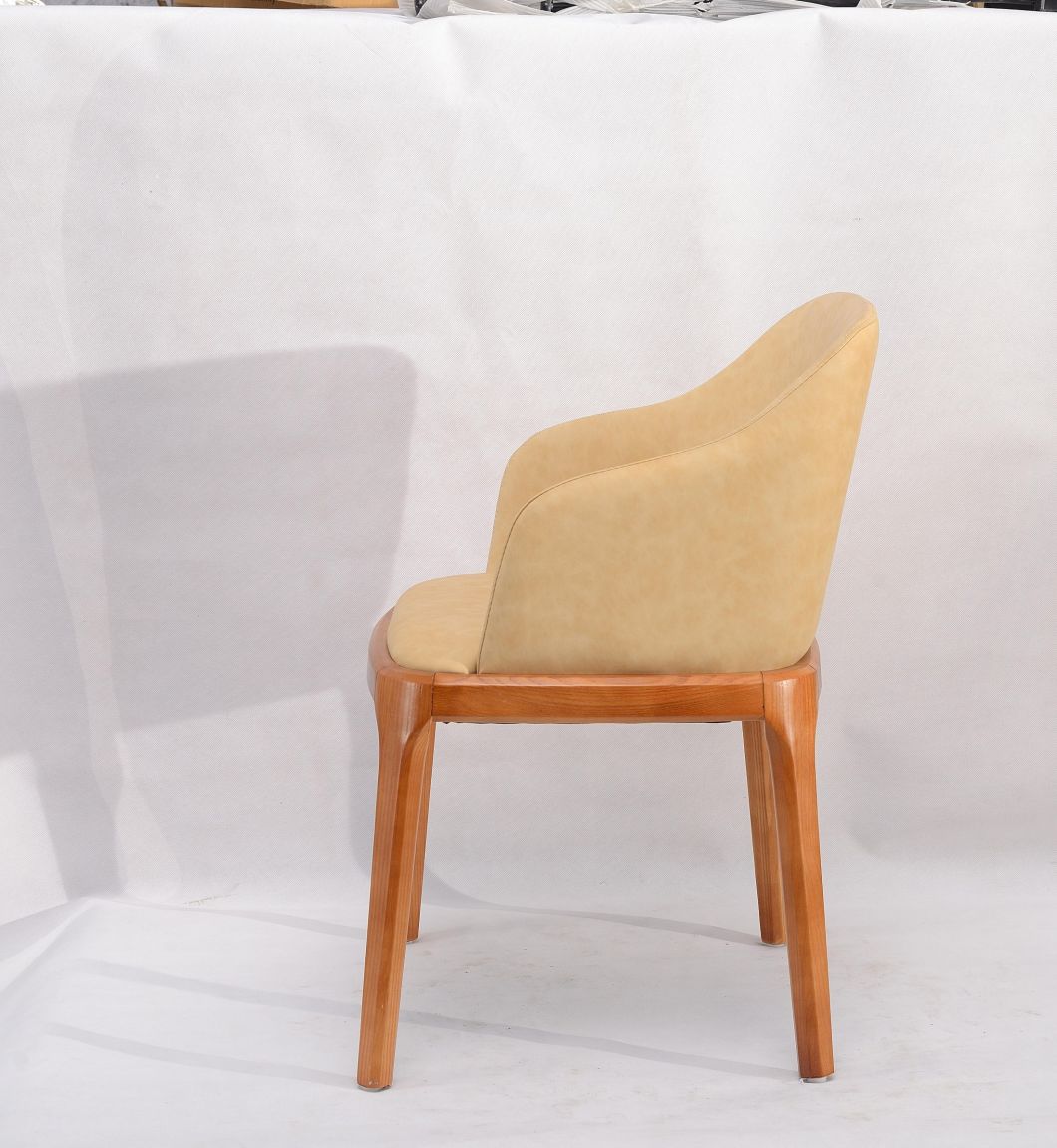 Restaurant Comfortable Armchair PU Wood Dining Chair