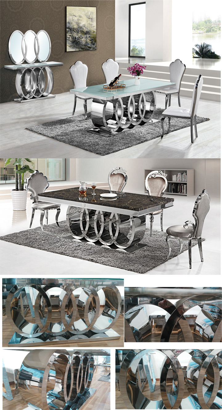 Modern Audi Marble Top/Tempered Glass Top Stainless Steel Dining Table