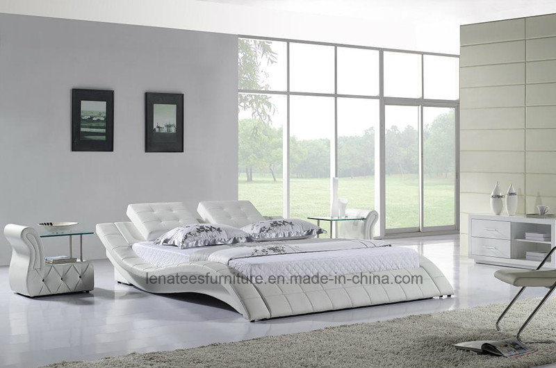 A021 Bedroom White Leater Bed with LED Light