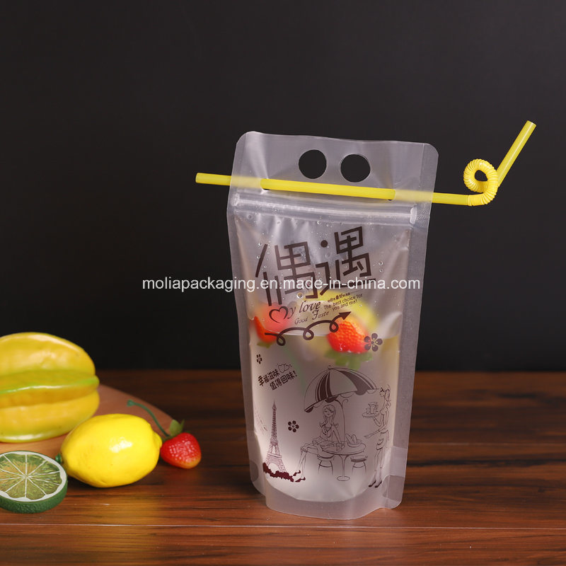 Clear Drink Pouches Bags Heavy Duty Hand-Held Translucent Reclosable Zipper Stand-up Plastic Pouches Bags Drinking Disposable Drink Pouch Smoothie Bag BPA Free