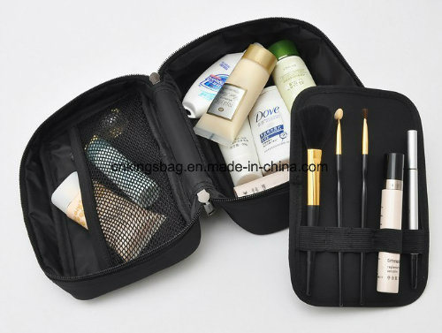 Black Microfiber Unisex Portable Makeup Cases&Bags, Cosmetic Bags&Cases