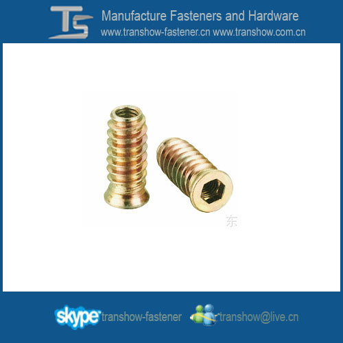 Made in China Zinc Alloy Furniture Threaded Insert Nut with Yellow Zinc