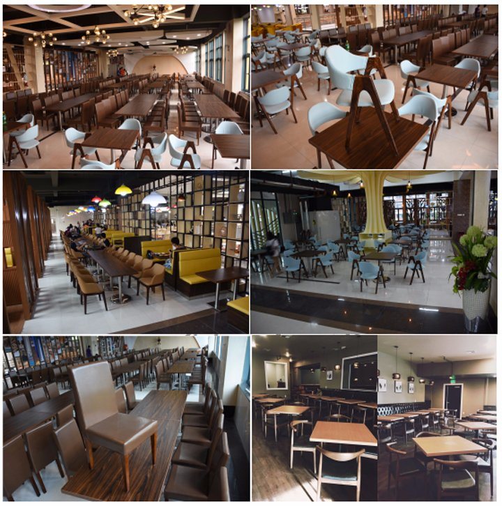 Most Popular Modern Industrial Wooden Restaurant Dining Table Set 4 Chairs (FOH-BCA16)