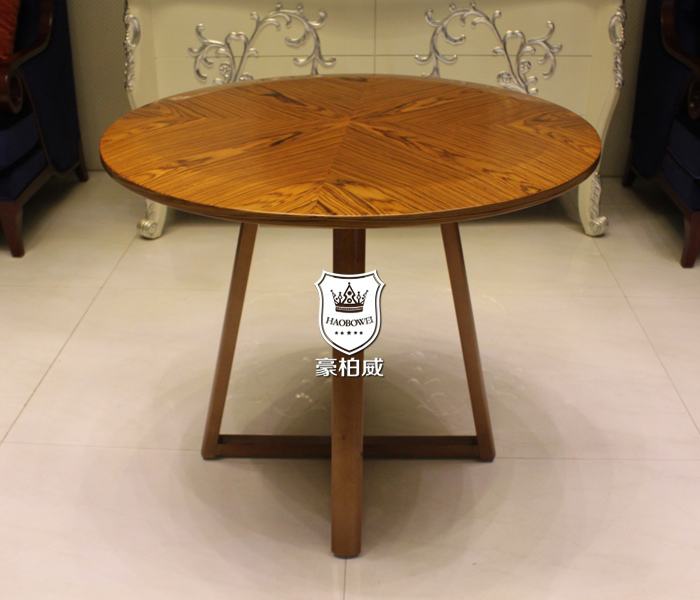 Small Restaurant Wood Round Dining Table for 4 People Mosaic Veneer Top