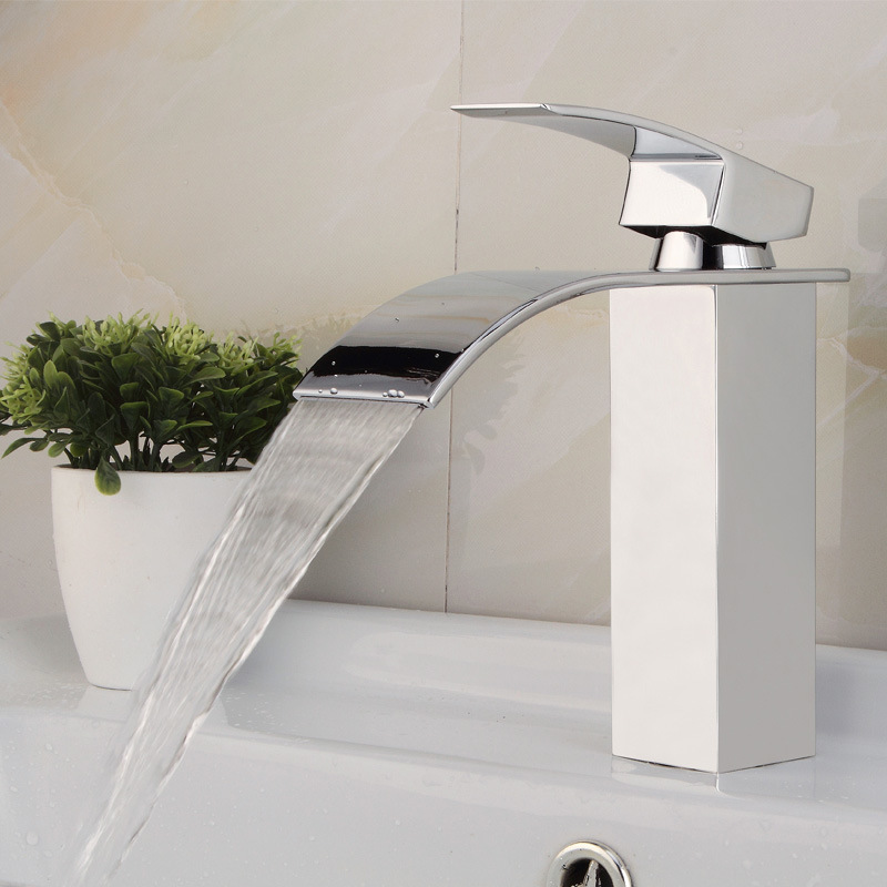 Single Handle Chrome Tap Bathroom Basin Sink Cold /Hot Mixer Waterfall Faucet