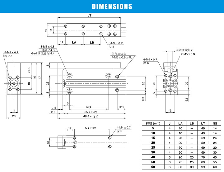 Pneumatic Piston Mini Compact Air Cylinder