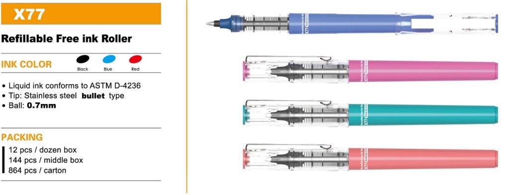 Liquid Ink Roller Ball Pen X77 with Snowhite Brand Office and School Supplies ODM OEM Serives