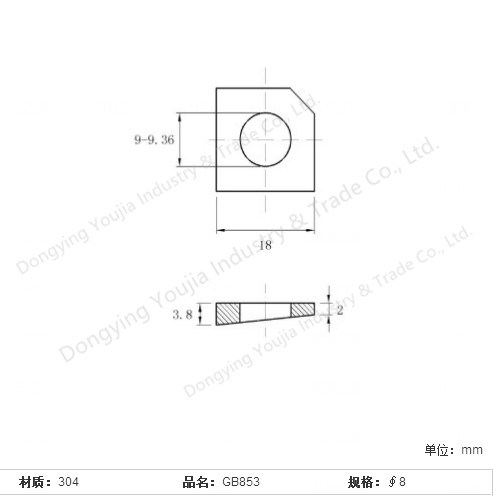 GB853 Square Stainless Steel Taper Washers for Slot Section