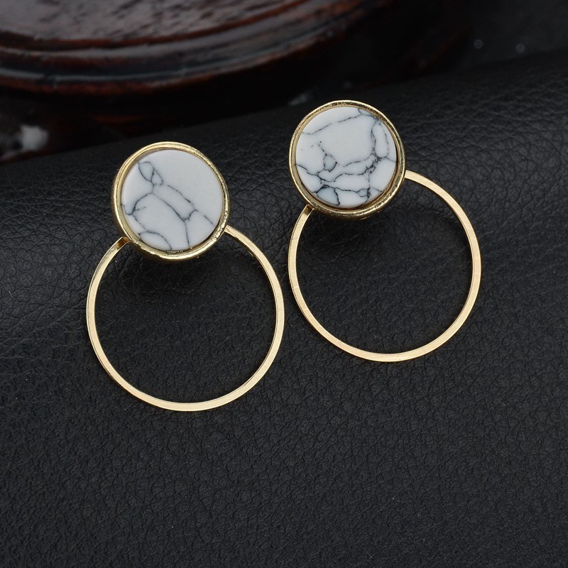 Korean Version Fashion Simple Geometric Earrings Marble Turquoise Earrings