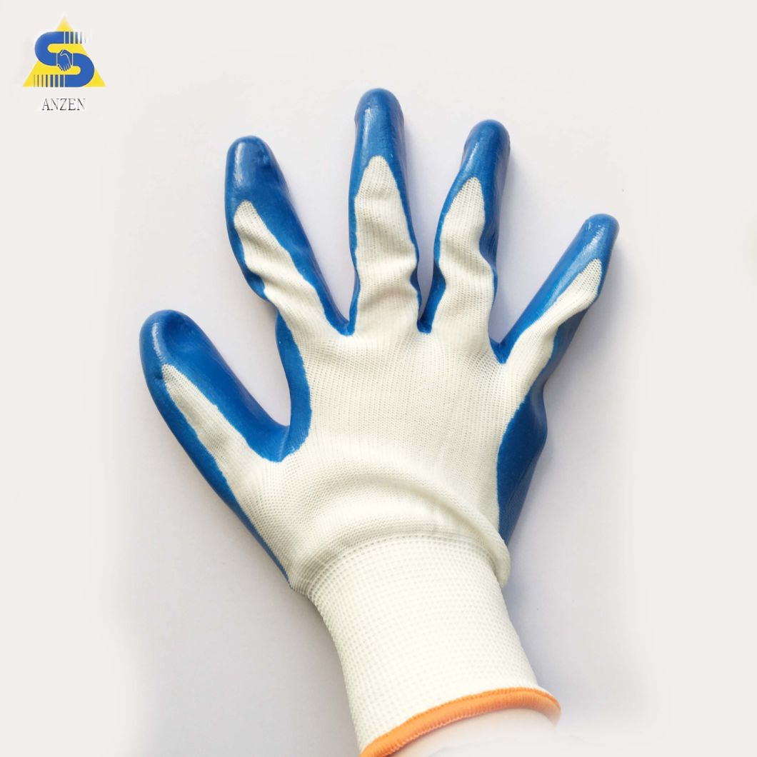 Nitrile Coated Polyester Working Gloves in Blue Color