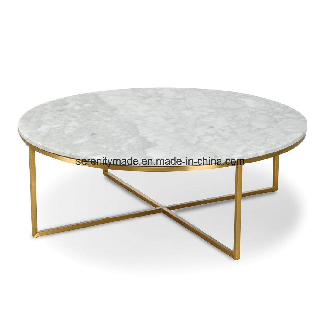 Round Marble Top Coffee Table with Stainless Steel Legs