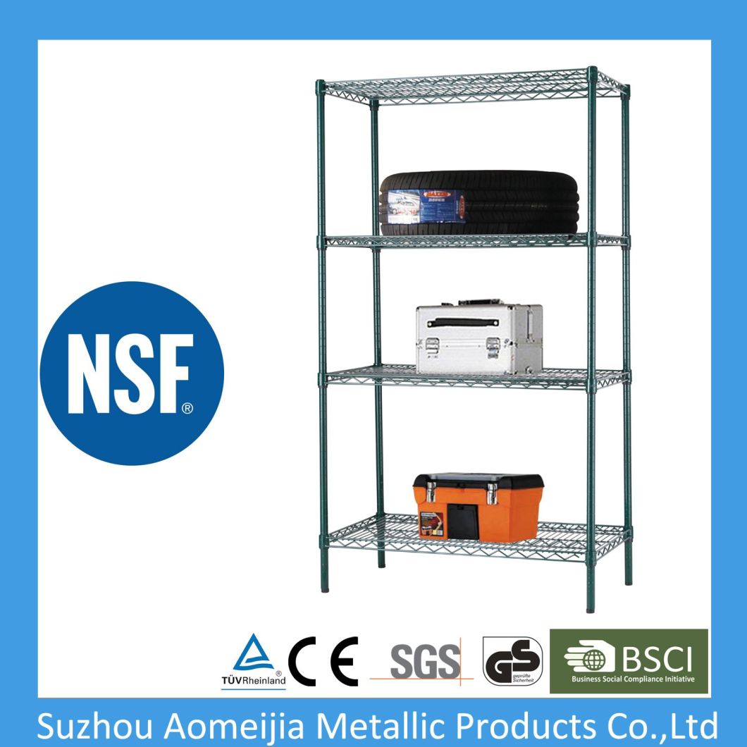 4 Tier Heavy Duty Green Wire Rack for Store Use with NSF Approved