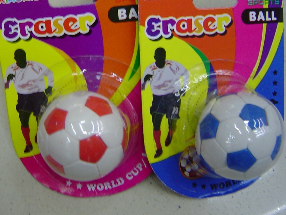 Novelty Pencil Erasers with Fish, Football, Smiley Face Designs