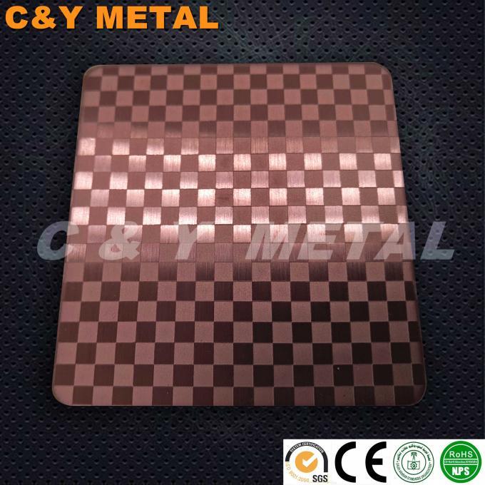 Decorative Stainless Steel Sheet with Hairline, Etching and Red-Wine Colors